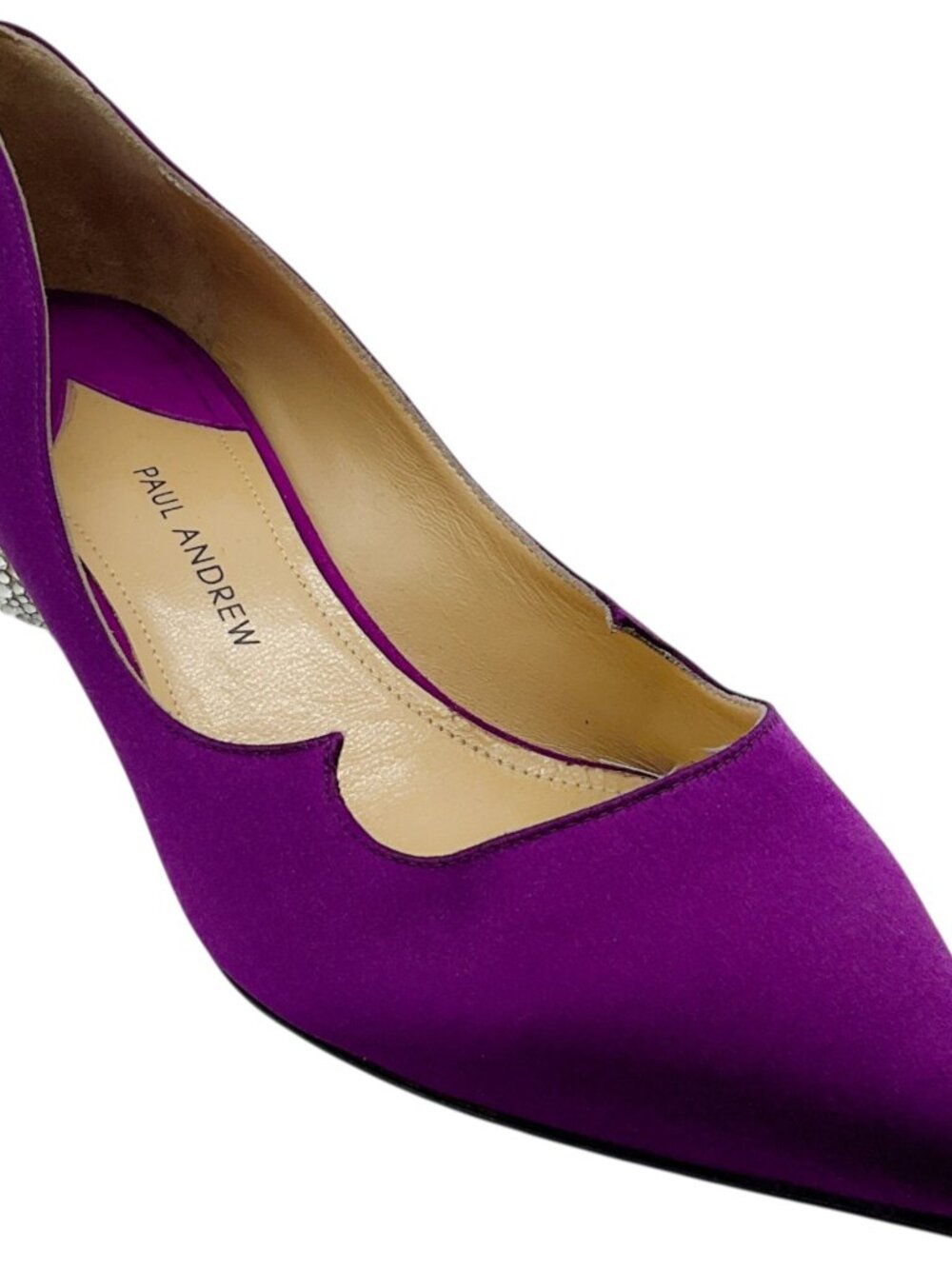 Paul Andrew Purple Satin Ankara Pumps with Crystal Heel